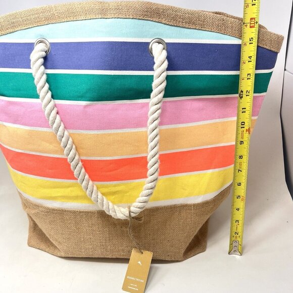 Tommy Bahama Reusable Tote Beach Bag Jute Bottom Rope Handles XL Large Striped - Picture 3 of 9